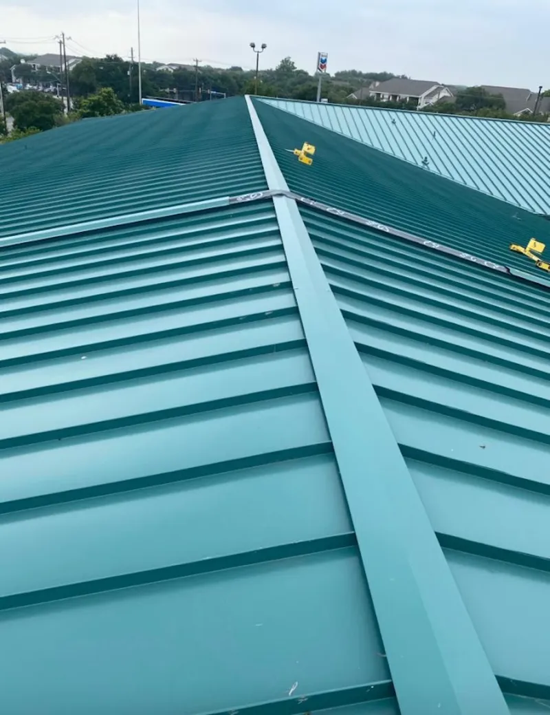 Green commercial metal roof ridge and valley for Metal Roof Repair in Suisun City